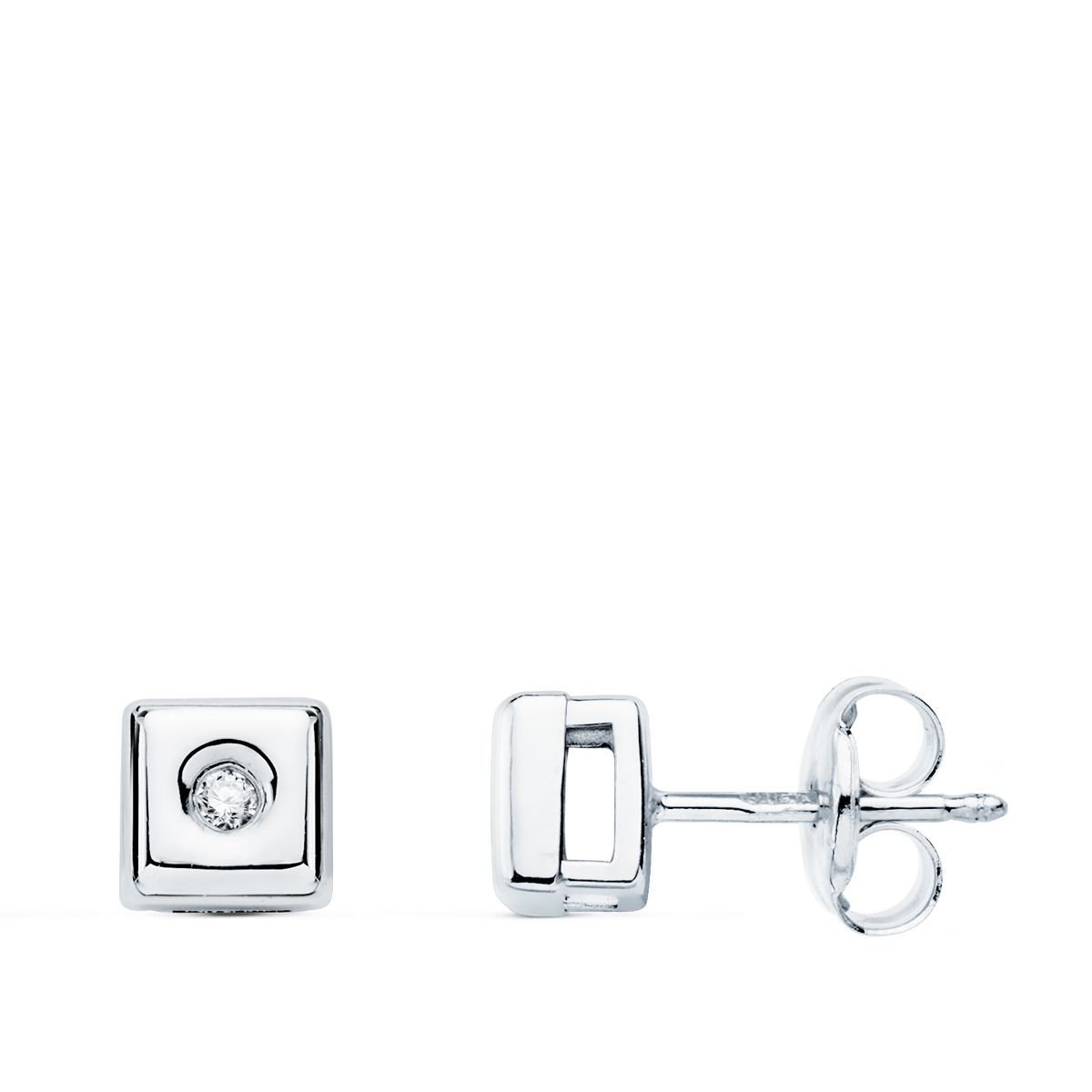 Pendientes Chaton Cuadrado Diamantes Laboratorio 0,040 Qts. G-vs2 de oro blanco 18K
