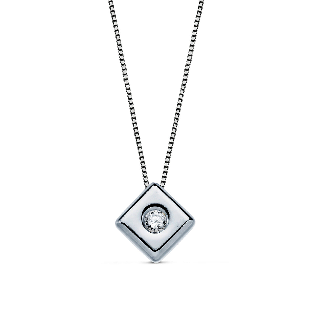 Gargantilla Rombo 6 mm. Diamante Laboratorio 0,050 Qts. G-vs2. Cadena 42 cm de oro blanco 18K