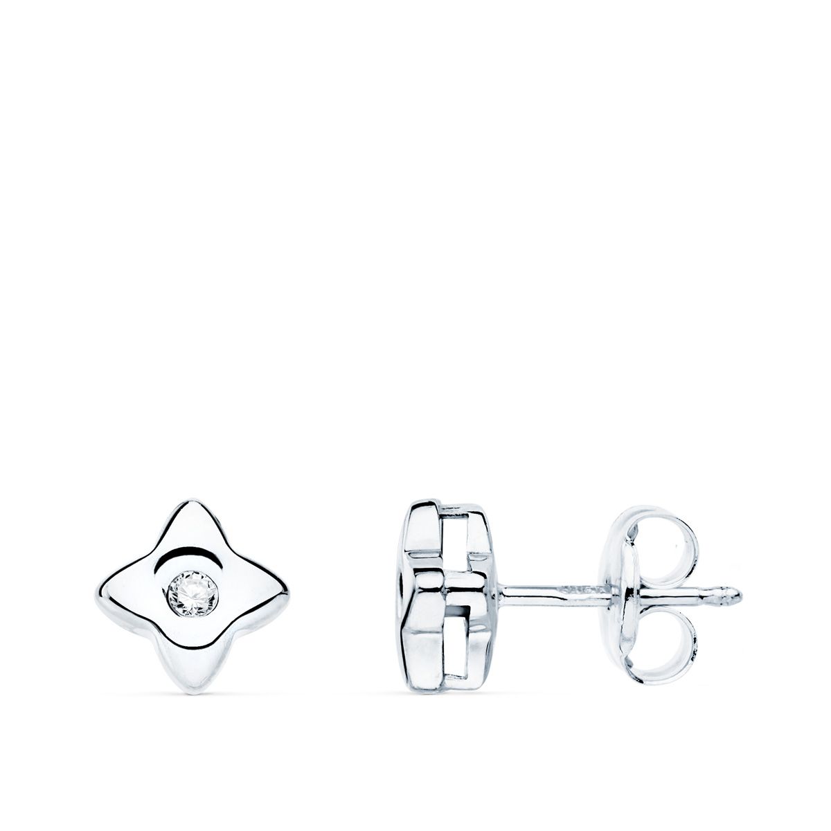 Pendientes Estrella Diamantes Laboratorio 0,040 Qt Vs2-g. Medida: 5,5 x 5,5 mm. de oro blanco 18K