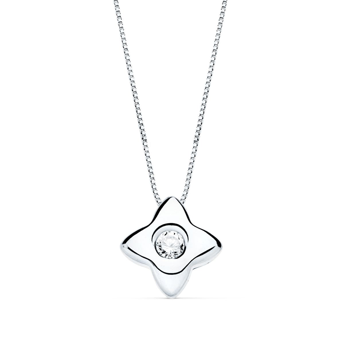Gargantilla Estrella 6 mm con Diamante Laboratorio 0,050 Qts. G-vs2. Cadena 42 cm de oro blanco 18K