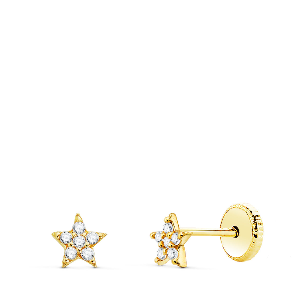 Pendientes Estrellas con Diamantes Laboratorio 0,06 Qts Vs2-g. Medida: 4 x 4 mm. Cierre Tuerca de oro amarillo 18K