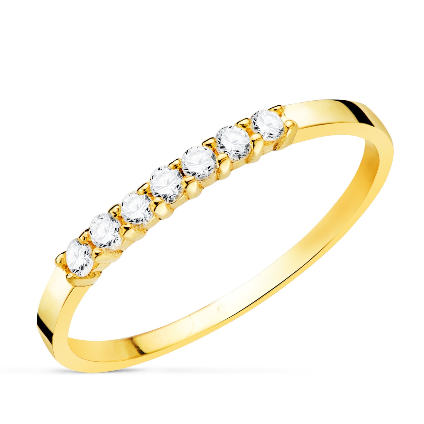 18K ALIANZA O ANILLO ORO AMARILLO 7 DIAMANTES DE LABORATORIO TALLA BRILLANTE 0,160 QTS. VS2-G