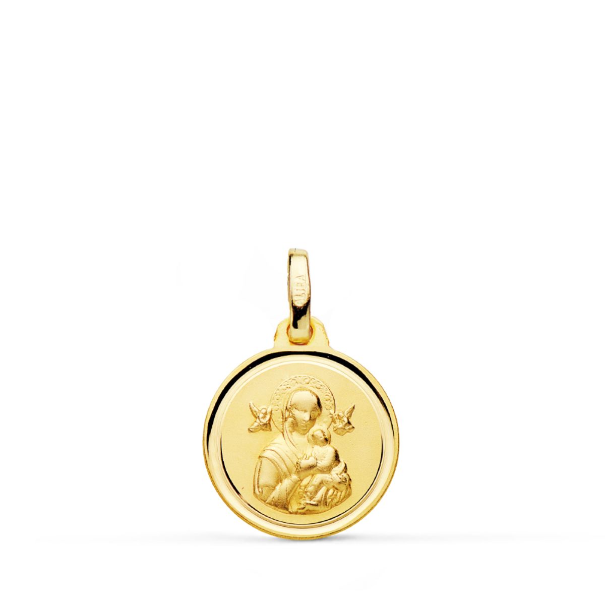 18K MEDALLA ORO AMARILLO VIRGEN DEL PERPETUO SOCORRO BISEL 14 MM