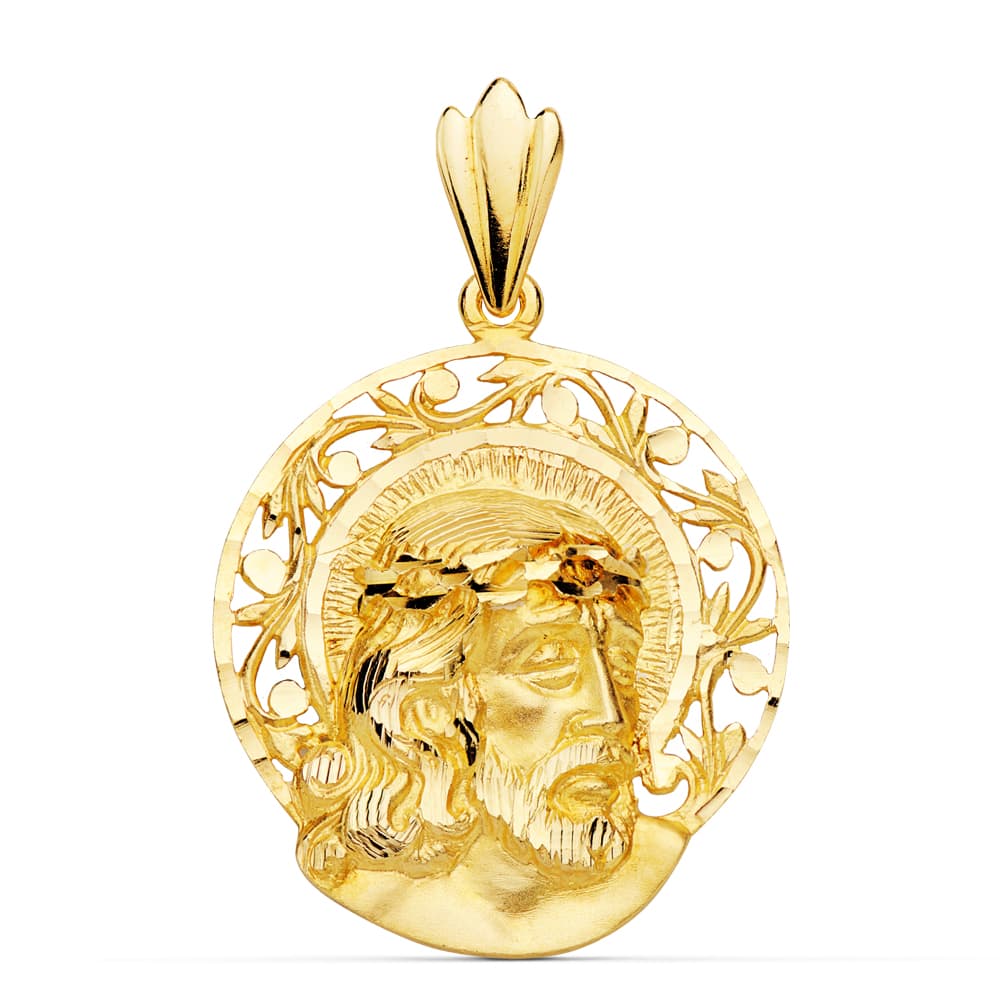 18K COLGANTE ORO AMARILLO CABEZA DE CRISTO AUREOLA 29X27 MM