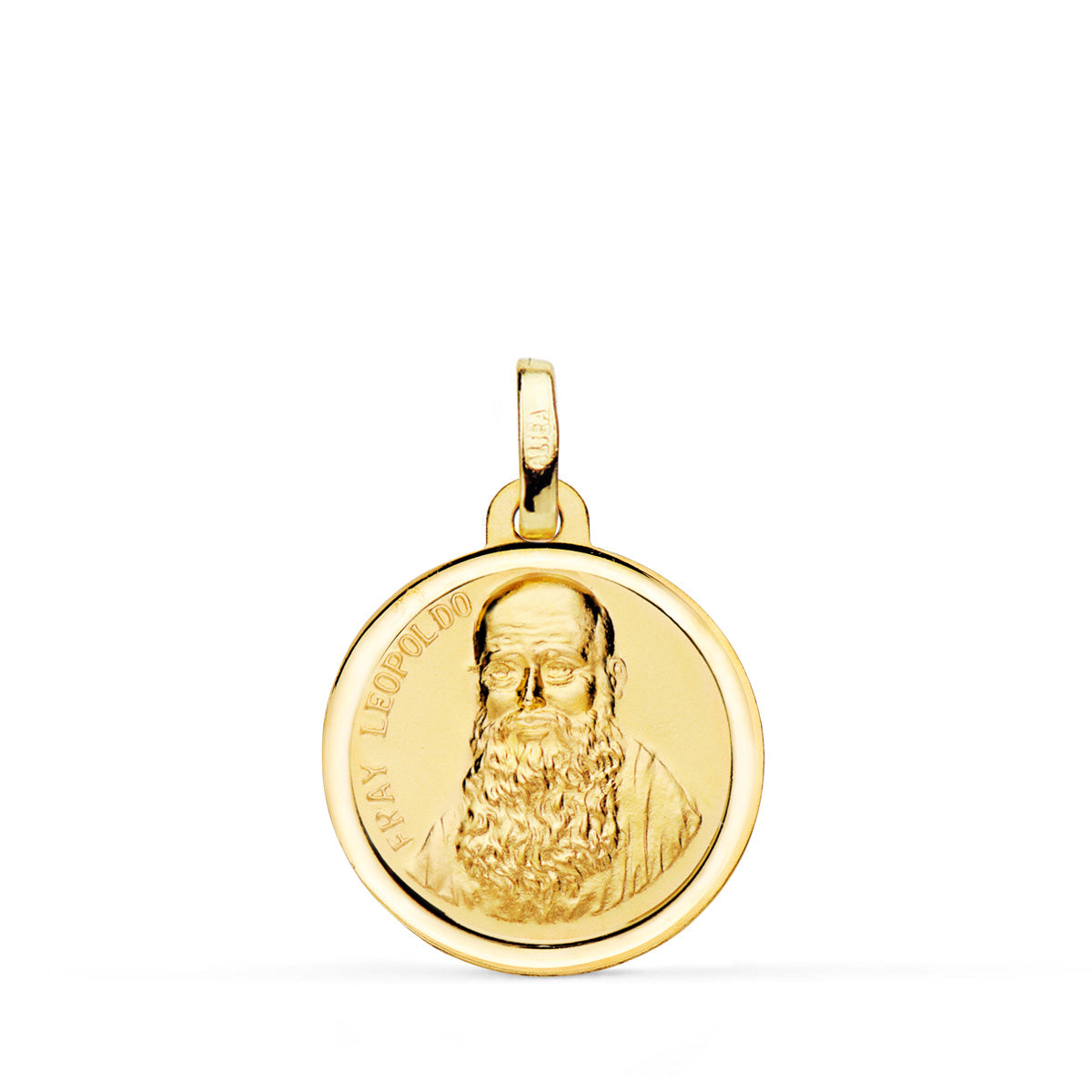 Medalla Fray Leopoldo Bisel 18 mm de oro amarillo 18K
