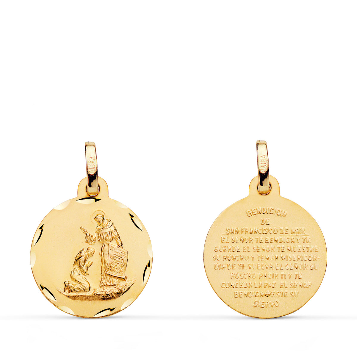 Medalla Bendicion de San Francisco Tallada: diámetro: 16 mm de oro amarillo 18K