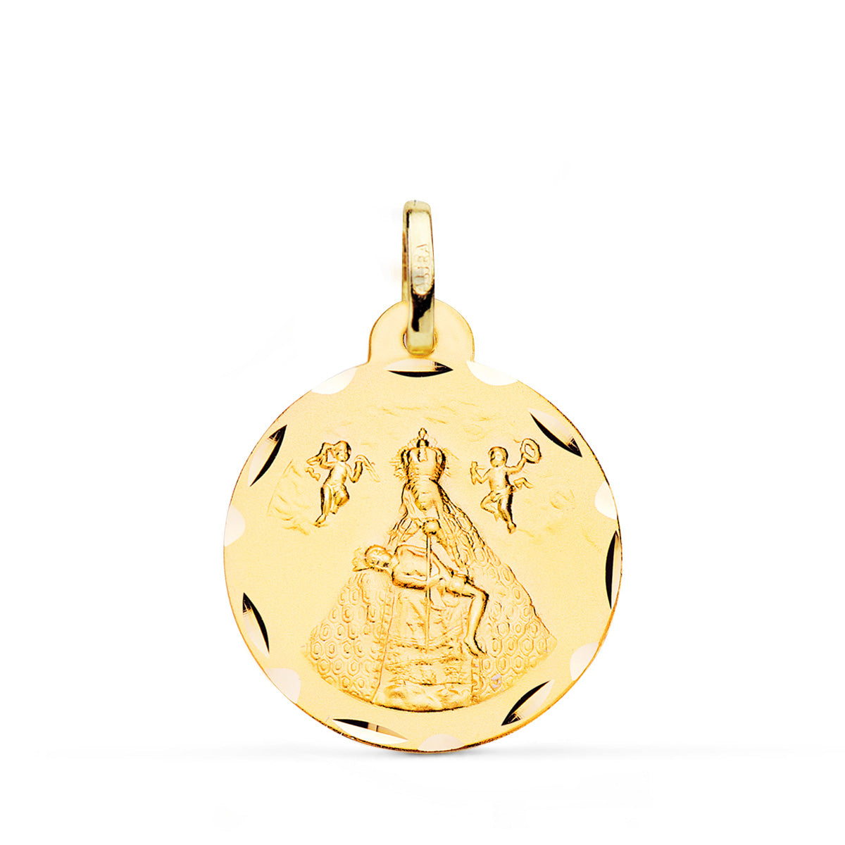 Medalla Virgen de Africa Tallada 22 mm de oro amarillo 18K