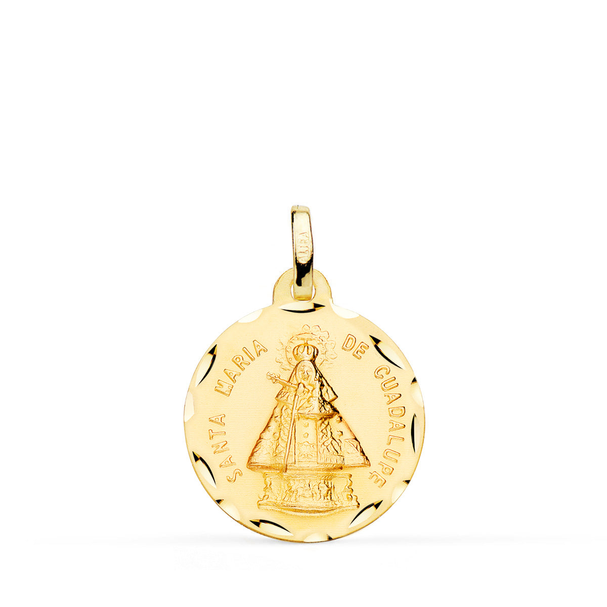 Medalla Virgen Santa Maria de Guadalupe Tallada 18 mm de oro amarillo 18K