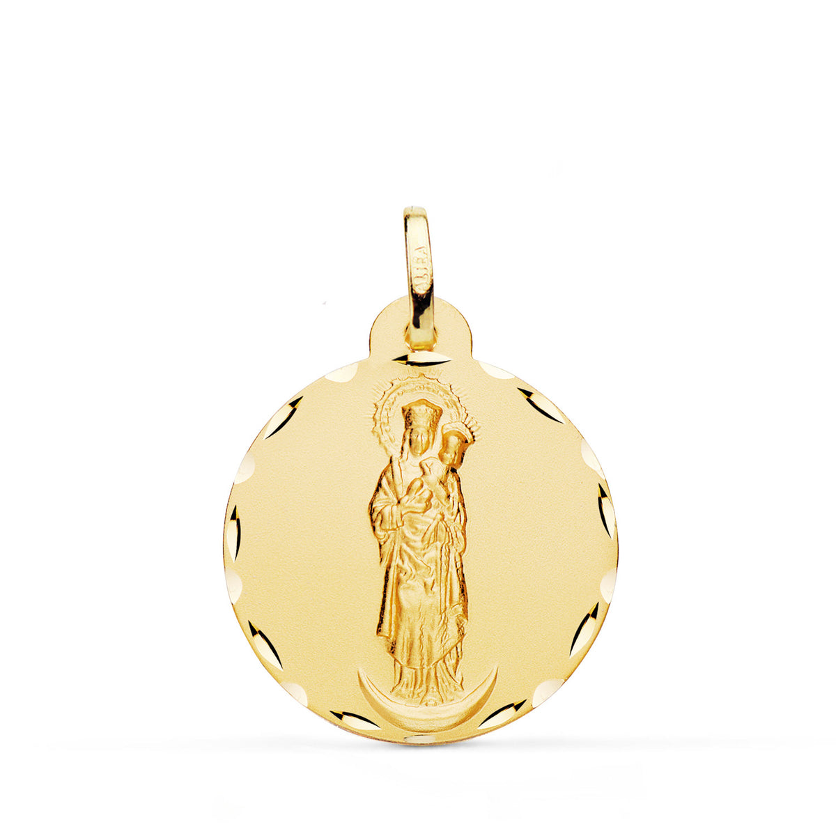 Medalla Virgen de la Almudena Tallada 22 mm de oro amarillo 18K