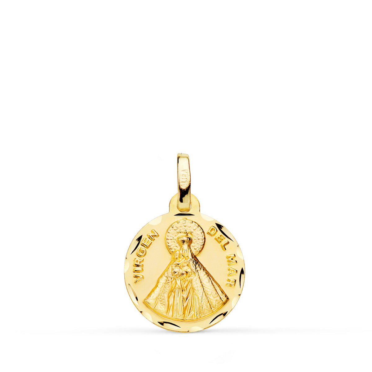 Medalla Nuestra Señora Virgen del Mar 14 mm Tallada de oro amarillo 18K