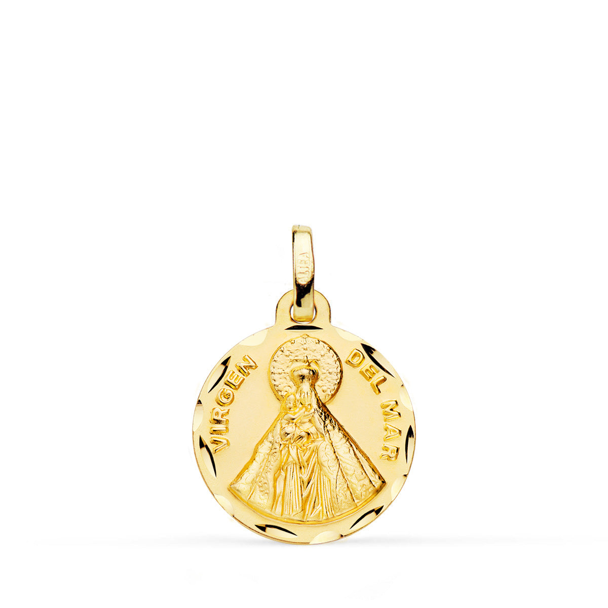 18K MEDALLA ORO AMARILLO VIRGEN DEL MAR TALLADA 16 MM
