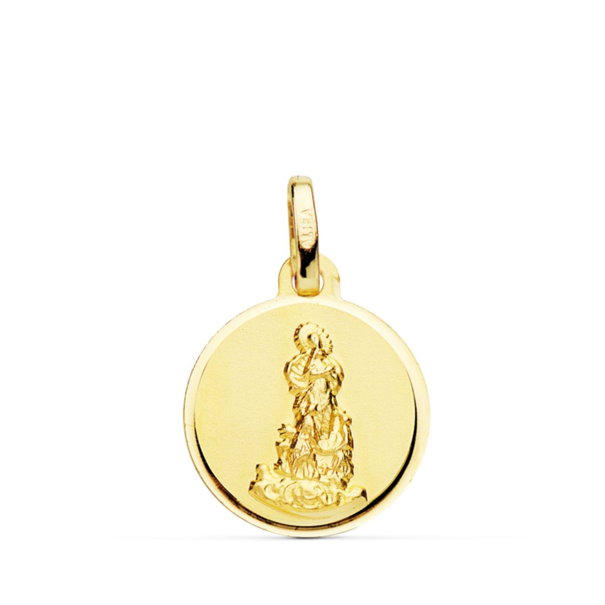 Medalla Virgen Ntrasra del Saliente Bisel 16 mm de oro amarillo 18K