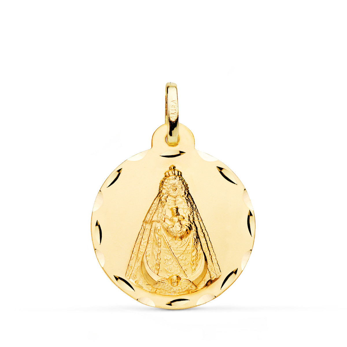 Medalla Virgen Negra Tallada 22 mm de oro amarillo 18K