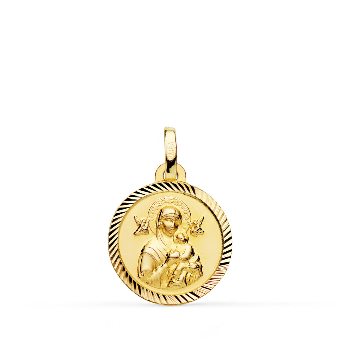 9K MEDALLA ORO AMARILLO VIRGEN PERPETUO SOCORRO BORDE HELICE 16 MM