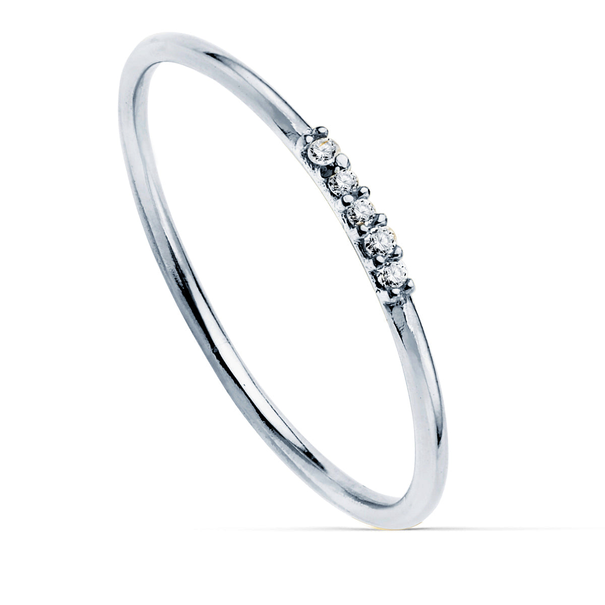 18K SORTIJA ORO BLANCO 5 DIAMANTES 0.025 QTS. CUERPO REDONDO 1 MM