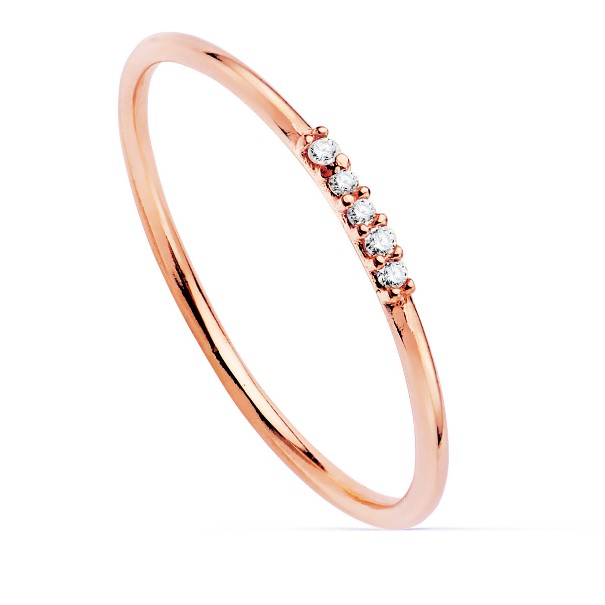 18K SORTIJA ORO ROSA 5 DIAMANTES 0.025 QTS. CUERPO REDONDO 1 MM