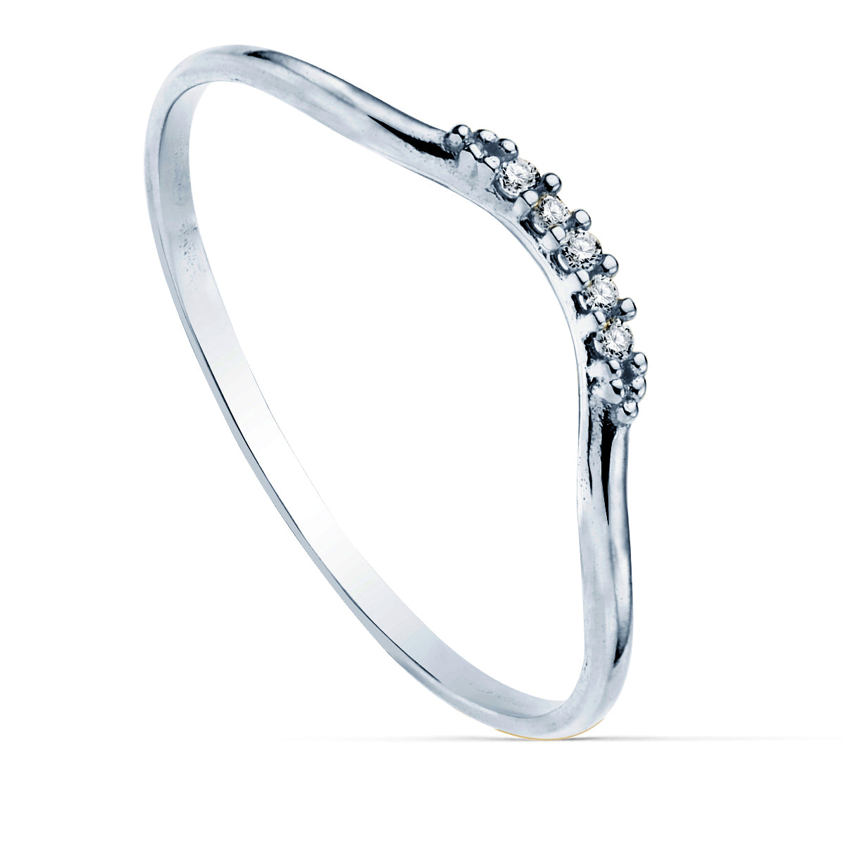 18K SORTIJA ORO BLANCO 5 DIAMANTES 0.025 QTS. G-VS2. CUERPO REDONDO 1 MM