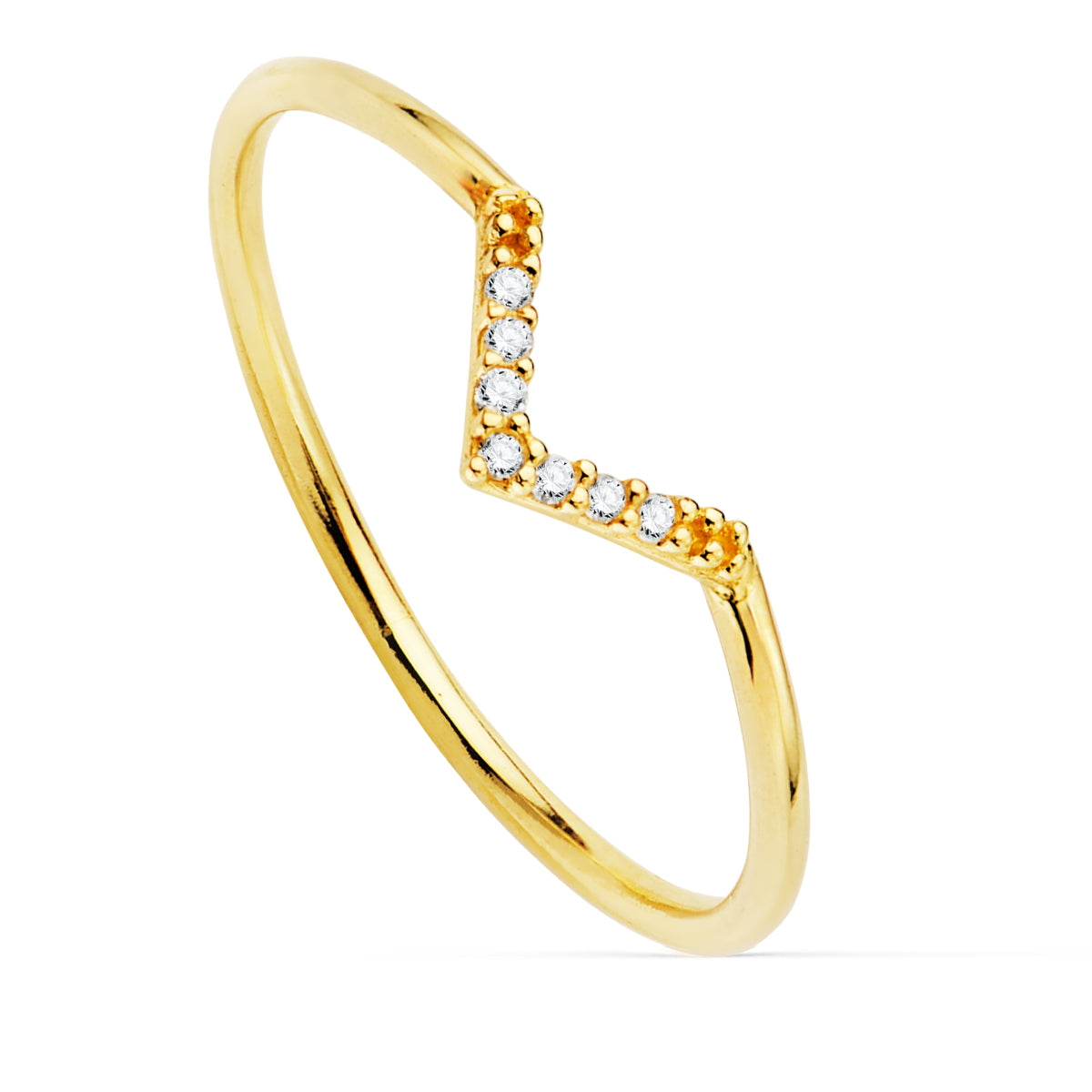 Sortija 7 Diamantes de Laboratorio 0,035 Qts. G-vs2. Cuerpo Redondo 1 mm de oro amarillo 18K