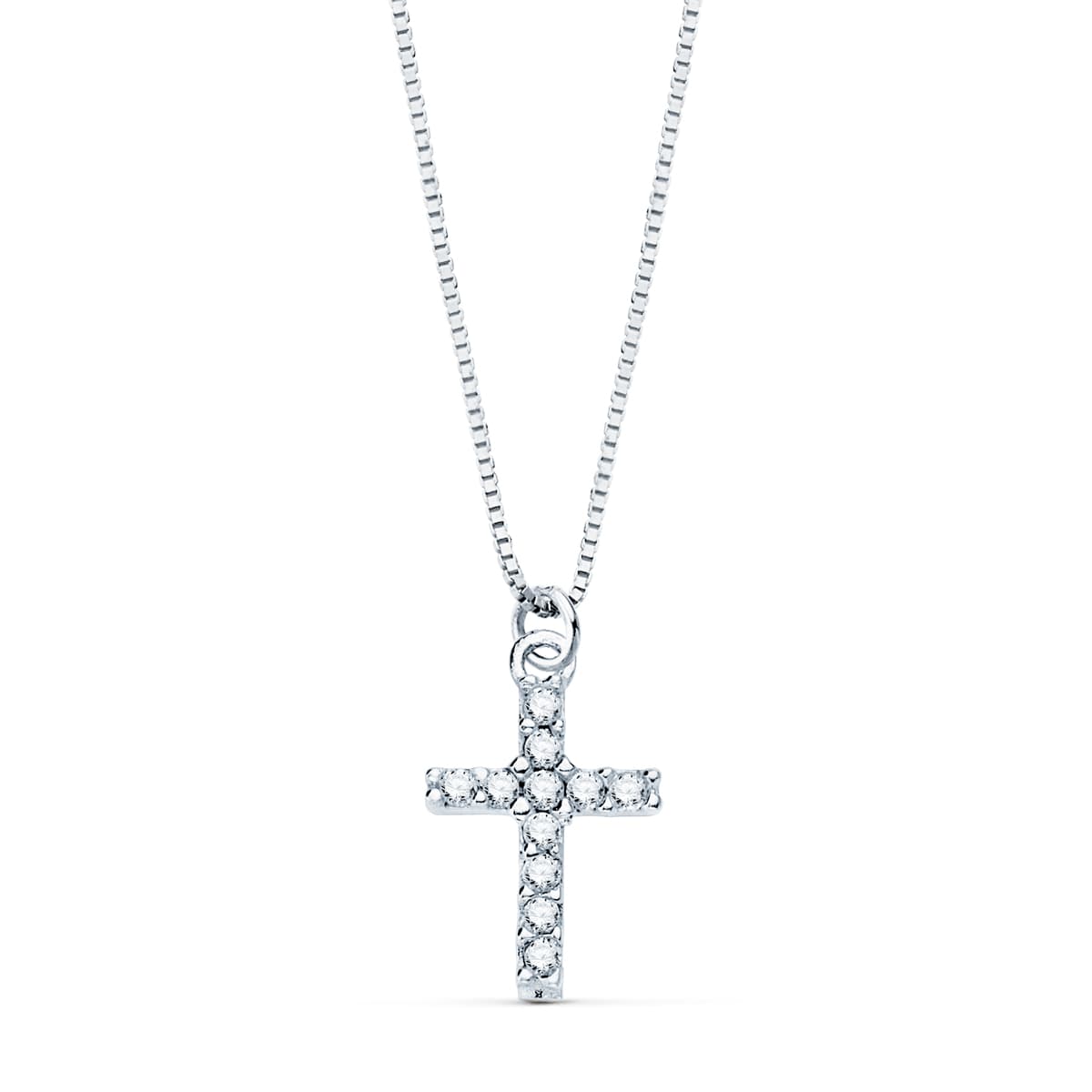 18K COLLAR ORO BLANCO CRUZ 8.5X6.5MM11 DIAMANTES 0,050 QT.CADENA VENECIANA 45CM G-VS2