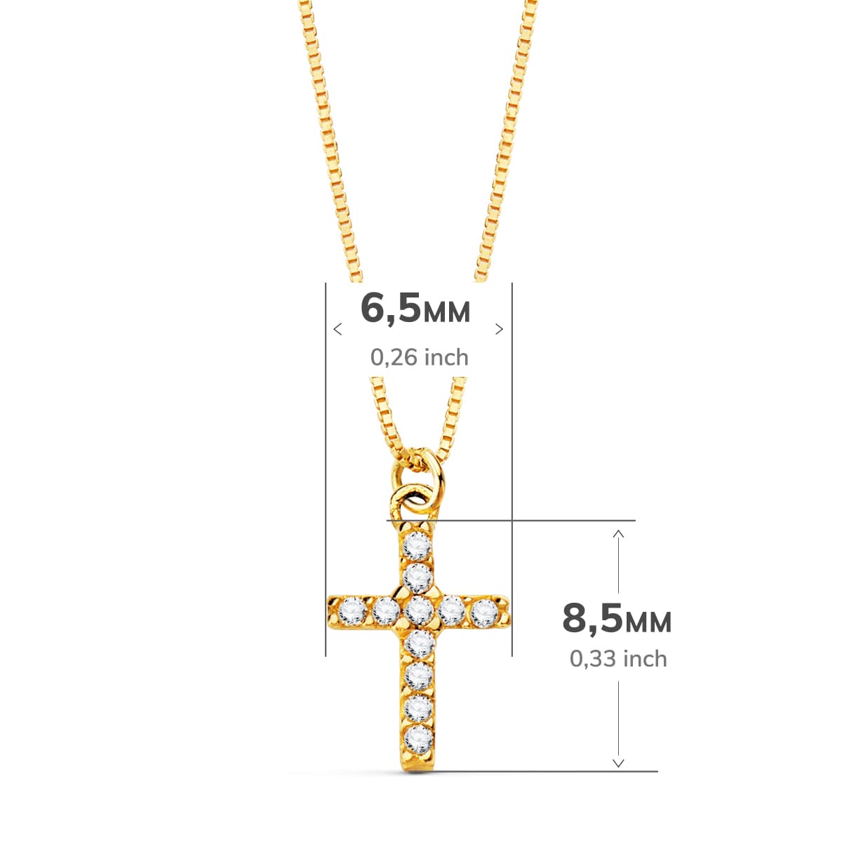 18K COLLAR ORO AMARILLO CRUZ 8.5X 6.5MM11 DIAMANTES 0,050 QT.CADENA VENECIANA 45CM G-VS2