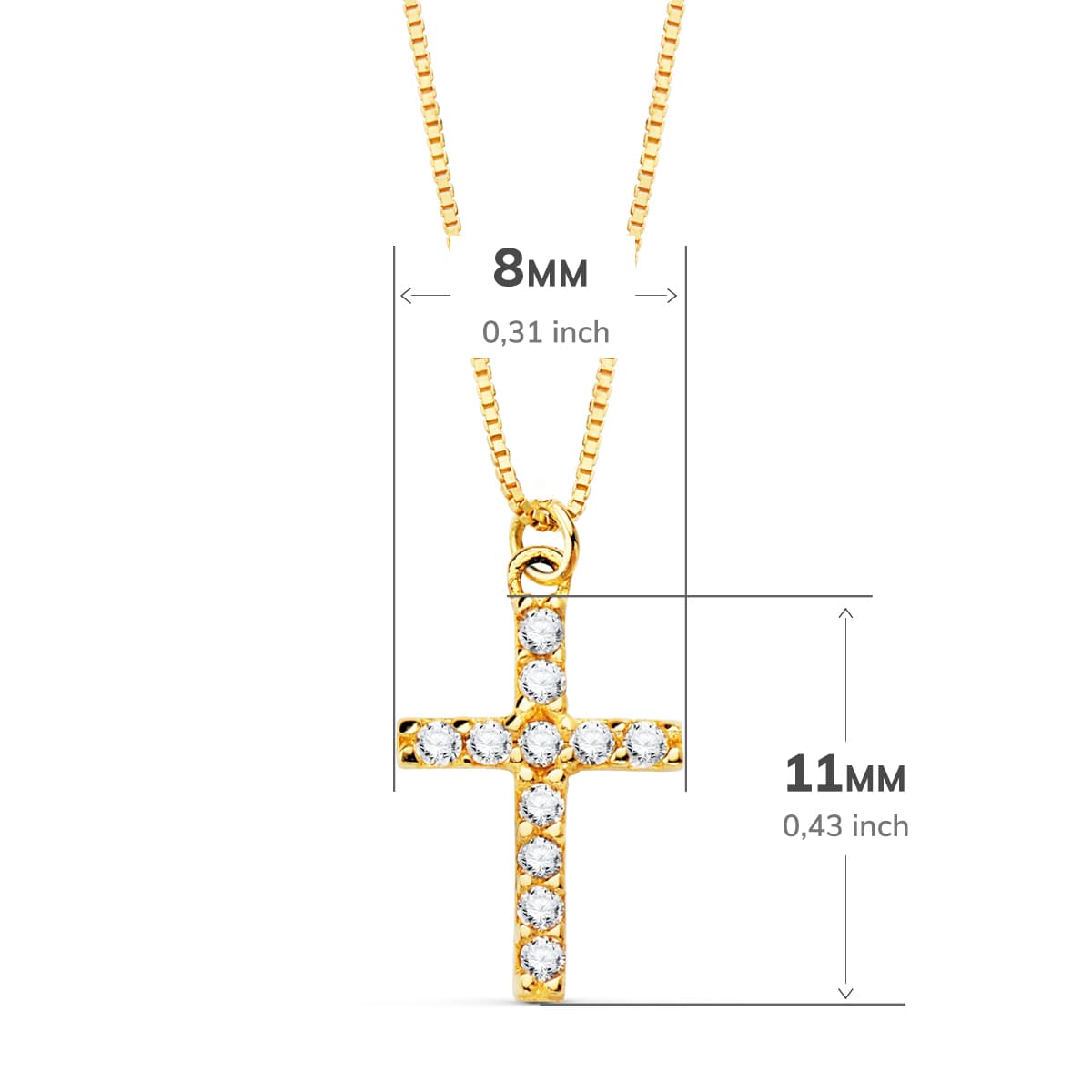 18K COLLAR ORO AMARILLO CRUZ 11X8 MM 11 DIAMANTES 0.09QT. CADENA VENECIANA 45CM G-VS2