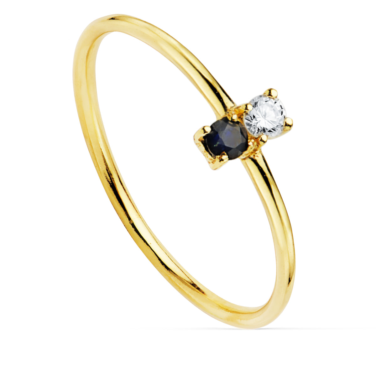 Sortija Diamante de Laboratorio 0,043 Qts. G-vs2. 1 Zafiro 2,30 Mmcuerpo 1 mm de oro amarillo 18K
