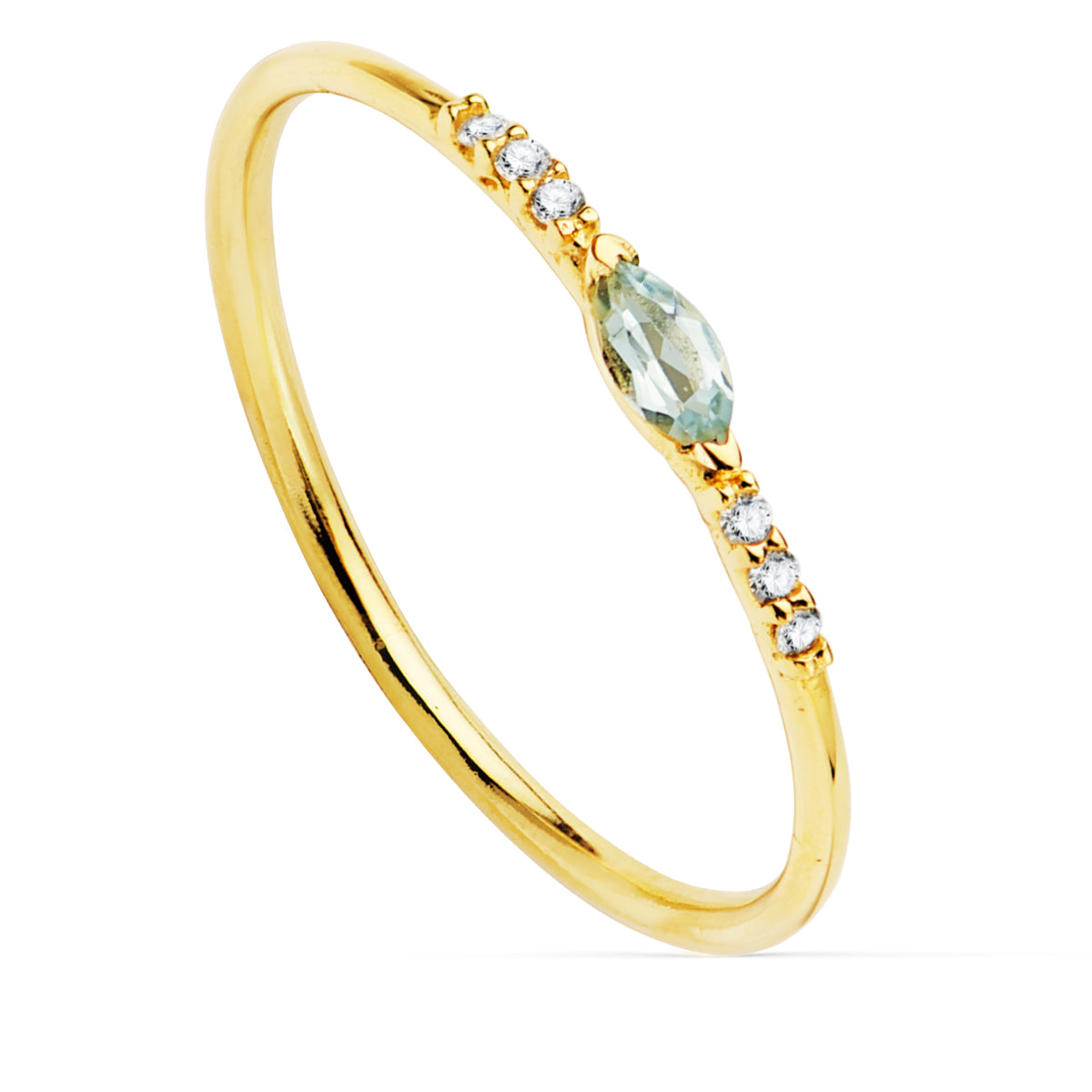 Sortija Diamantes de Laboratorio 0,030 Qts. G-vs2 Aguamarina 4x2 Mmcuerpo 1 mm de oro amarillo 18K