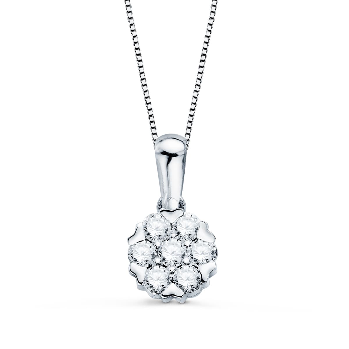 18K GARGANTILLA ORO BLANCO COLGANTE 7 MM DIAMANTES LABORATORIO 0,300 QTS G-VS2 CADENA 42-3CM