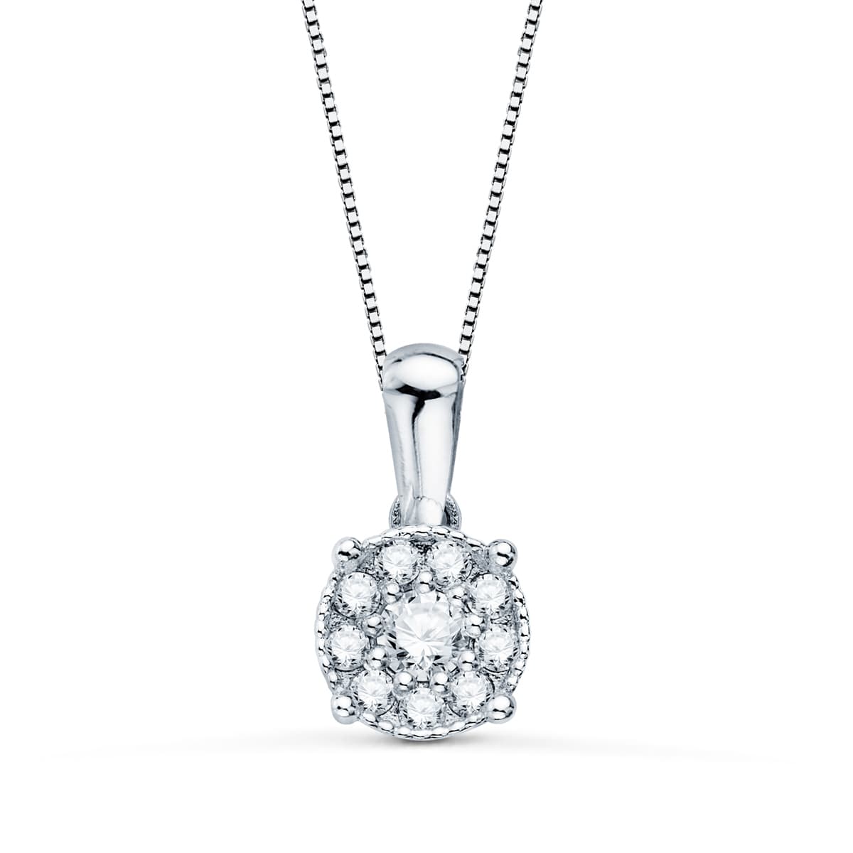18K GARGANTILLA ORO BLANCO COLGANTE 6.5 MM DIAMANTES 0.182 QTS CADENA 42 3 CM
