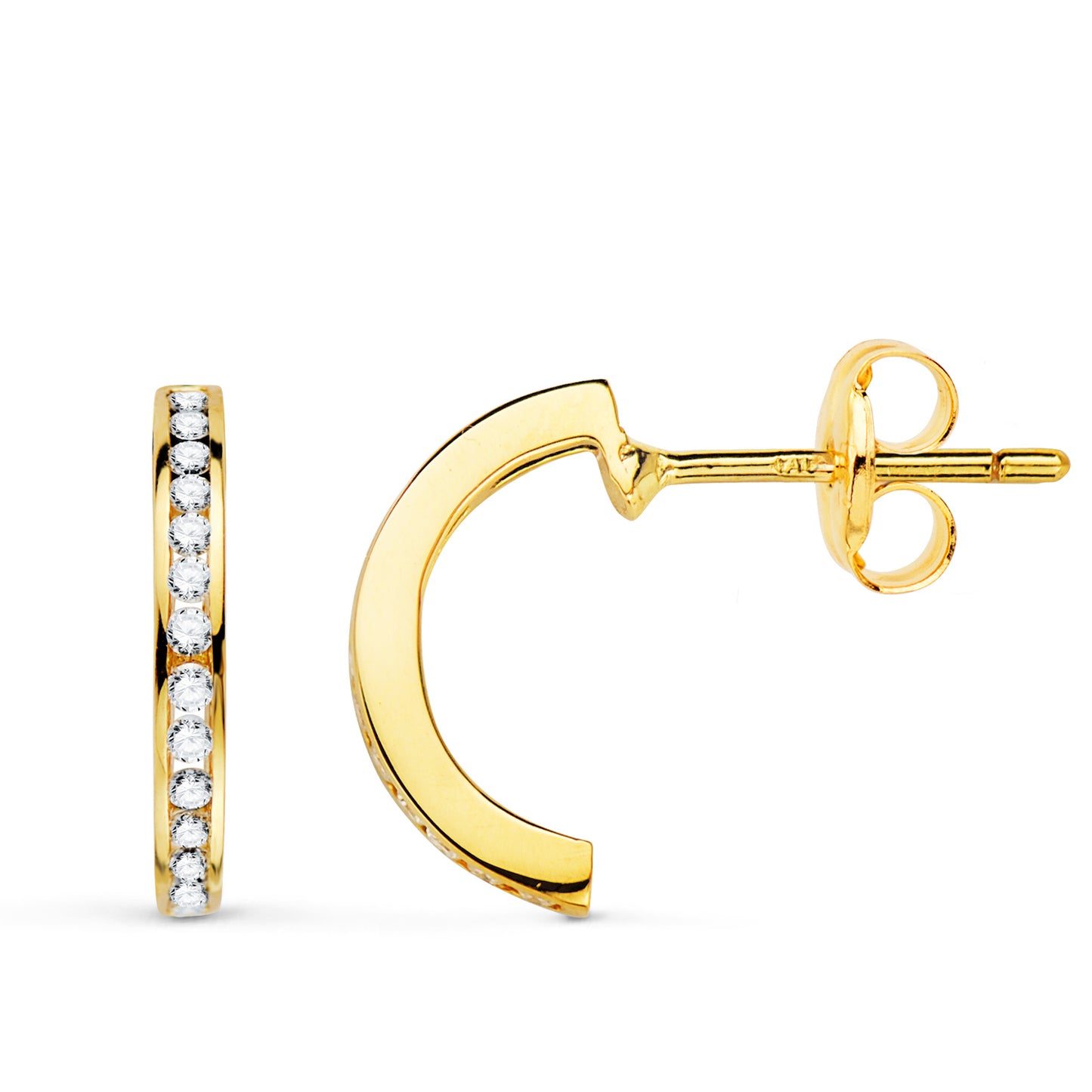 18K AROS ORO AMARILLO ABIERTOS CON 28 DIAMANTES LABORATORIO 0,225 QTS VS2-G. MEDIDA: 13X 1,5 MM CIERRE PRESION