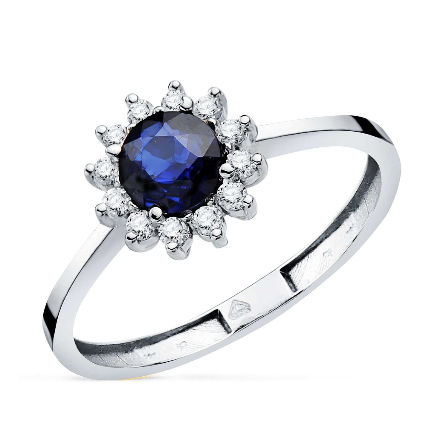 18K SORTIJA ORO BLANCO ZAFIRO 5 MM 0,56 QT Y DIAMANTES 0,17QT. G - VS2