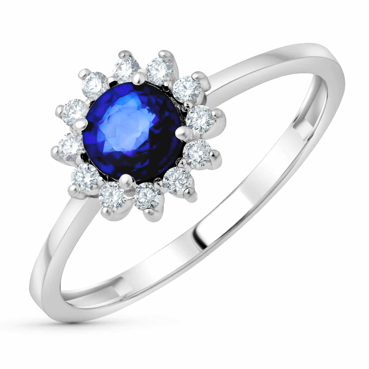 18K SORTIJA ORO BLANCO ZAFIRO DIFUSION 5 MM 0,56 QT Y DIAMANTES LABORATORIO 0,17QT. G - VS2