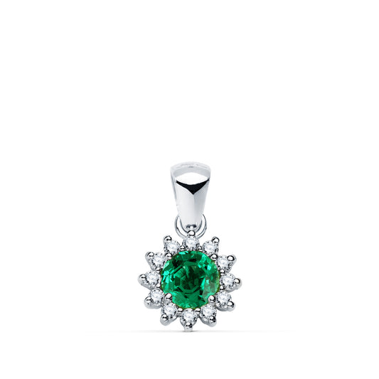 18K COLGANTE ORO BLANCO ESMERALDA 5 MM 0,48 QT. 12 DIAMANTES LABORATORIO 0,170 QTS. VS2-G. 9 MM