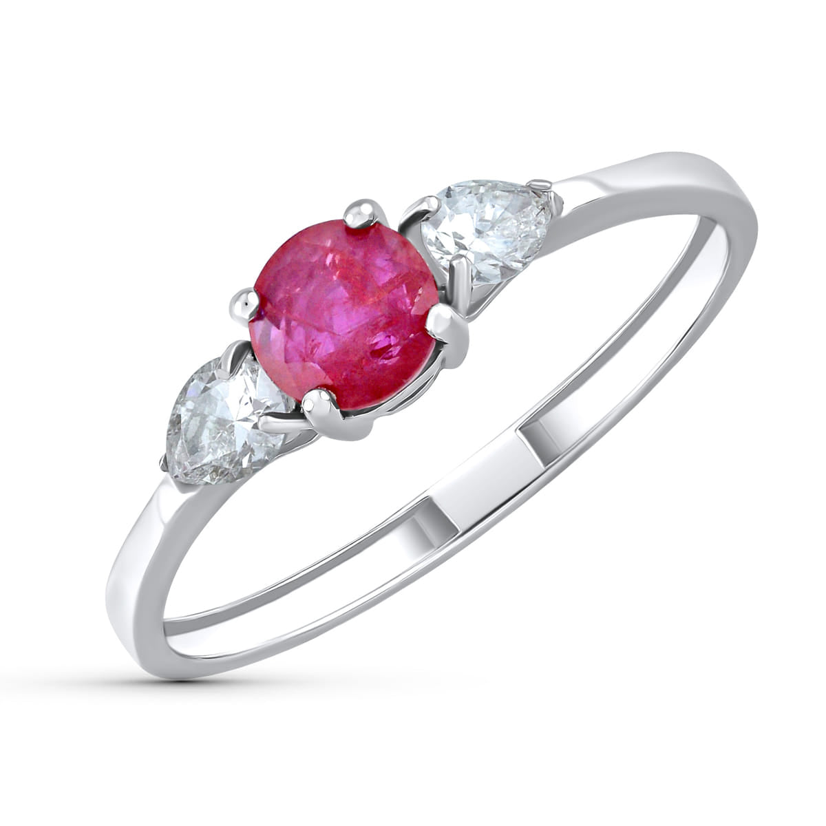 18K SORTIJA ORO BLANCO RUBI NATURAL 5 MM 0,65 QT Y DIAMANTES LABORATORIO TALLA PERA 0,29QT. VS2 - E