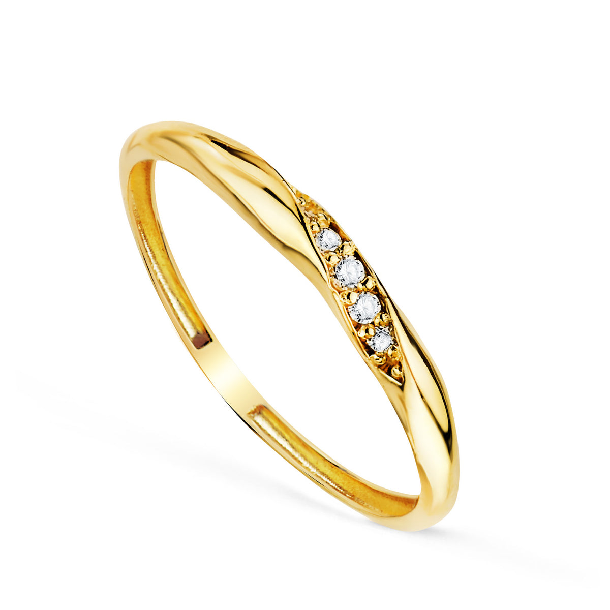 Sortija Reliada con Diamantes 0,05qtes. E - Vs2. Ancho: 2,5 mm de oro amarillo 18K