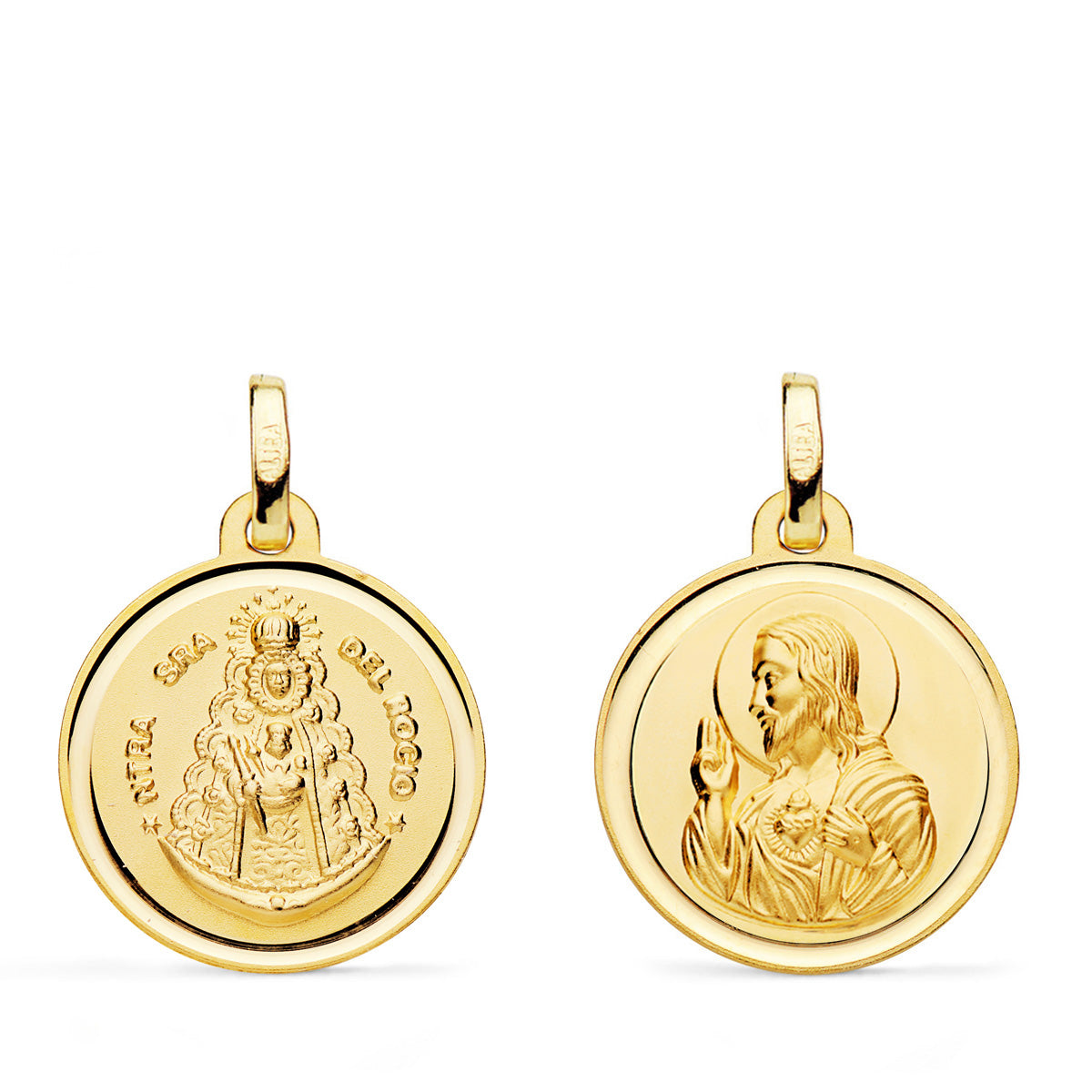 Medalla Escapulario Virgen del Rocio y Corazon Jesus 18 mm de oro amarillo 18K