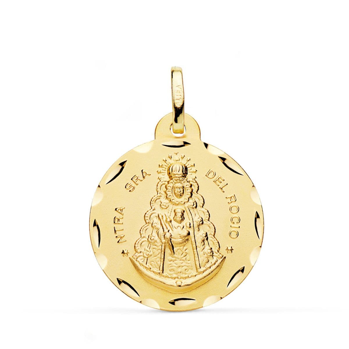 18K MEDALLA ORO AMARILLO VIRGEN DEL ROCIO TALLADA 24 MM