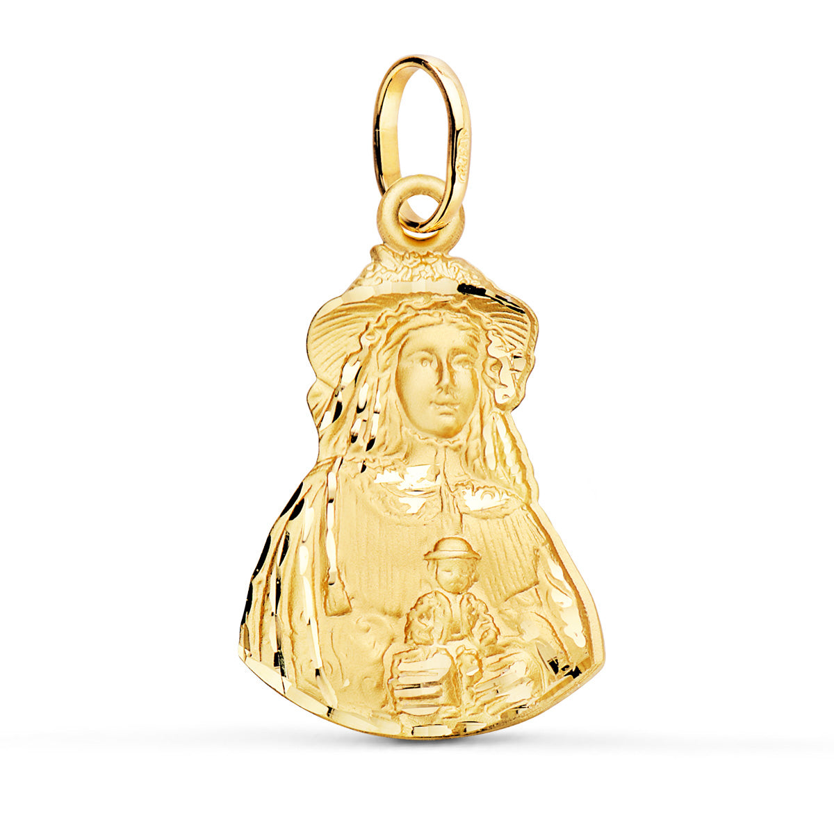 18K MEDALLA ORO AMARILLO VIRGEN DEL ROCIO PASTORA TALLADA 28X18 MM