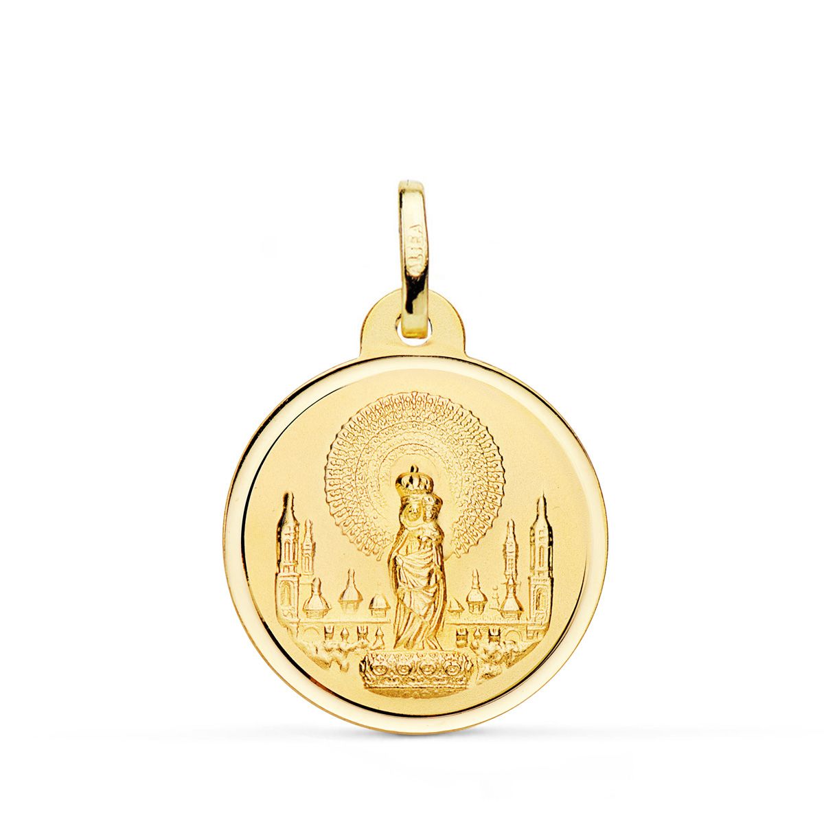 Medalla Virgen del Pilar Bisel 22 mm de oro amarillo 18K