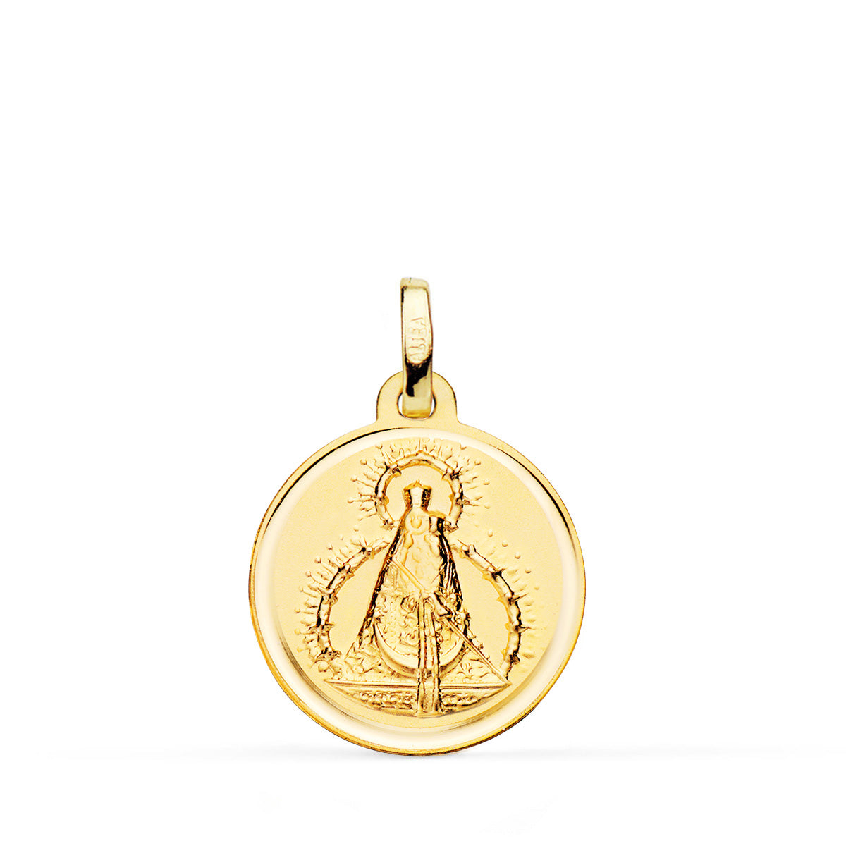Medalla Virgen de la Cabeza Bisel 18 mm de oro amarillo 18K