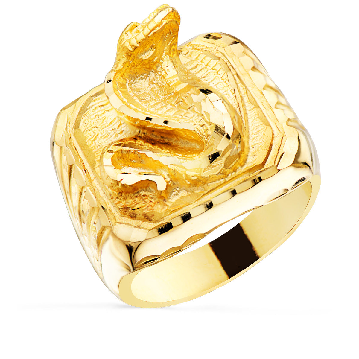 Sello Serpiente Cobra Lateral Tallado Ancho 20 x 20 mm de oro amarillo 18K