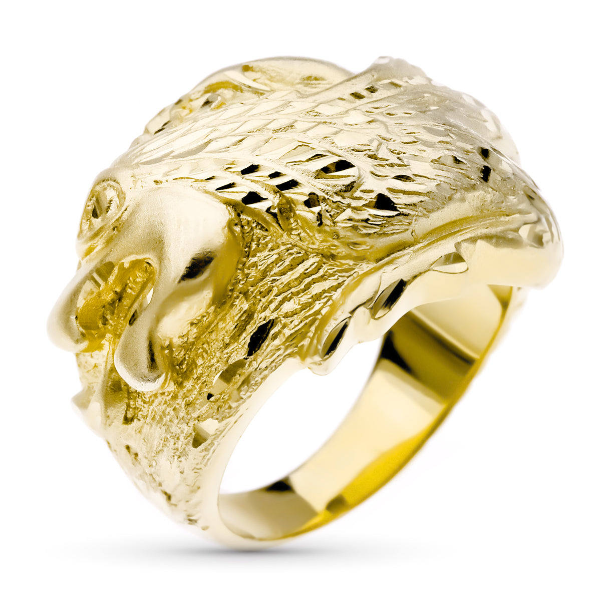 9K SELLO ORO AMARILLO CABALLERO TALLADO DRAGON ANCHO 22 MM