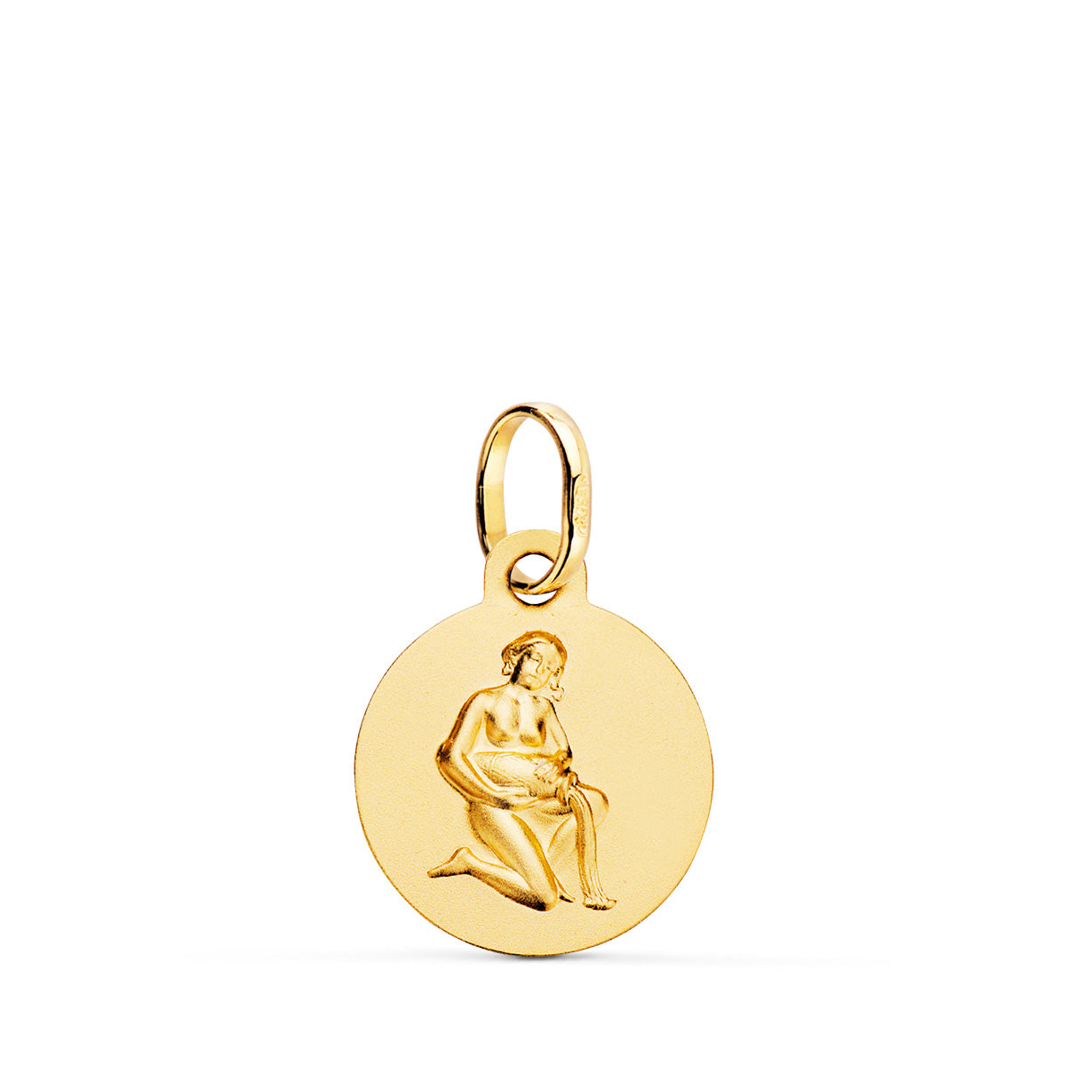 Medalla Horoscopo Acuario Matizada 13 mm de oro amarillo 18K
