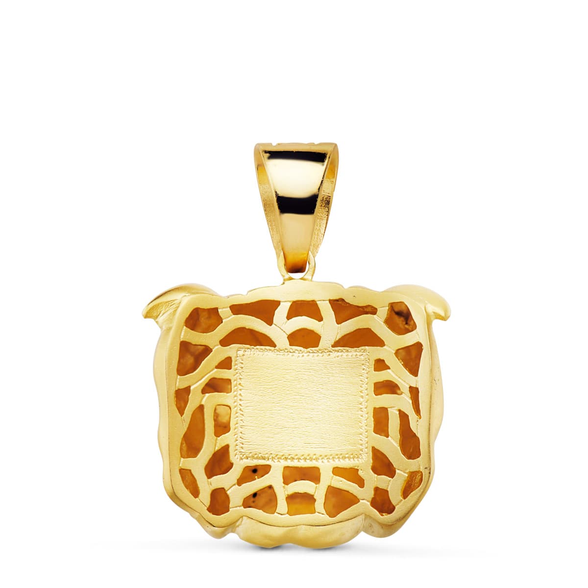 18K COLGANTE ORO AMARILLO CABEZA BULLDOG INGLES TALLADA 27X31 MM