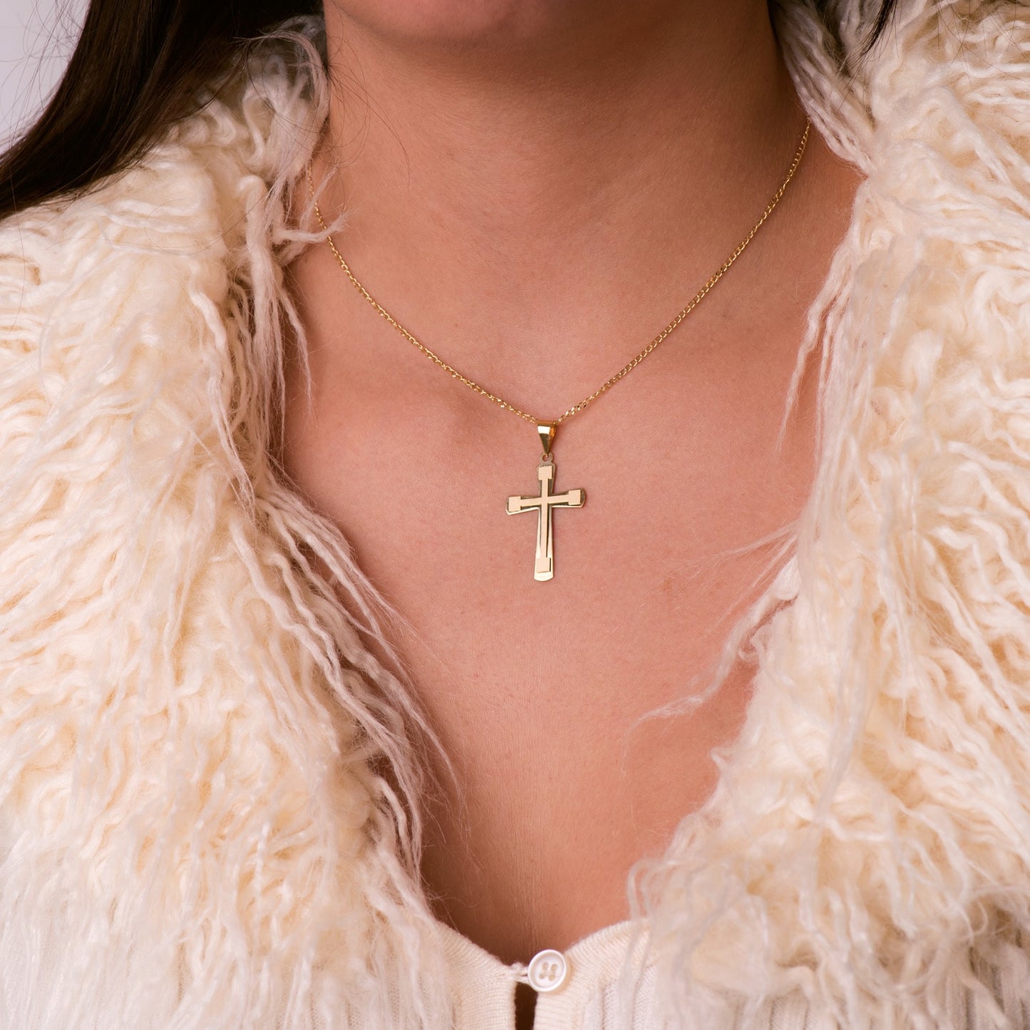 18K CRUZ ORO AMARILLO BRILLO Y MATE SIN CRISTO 33X20 MM