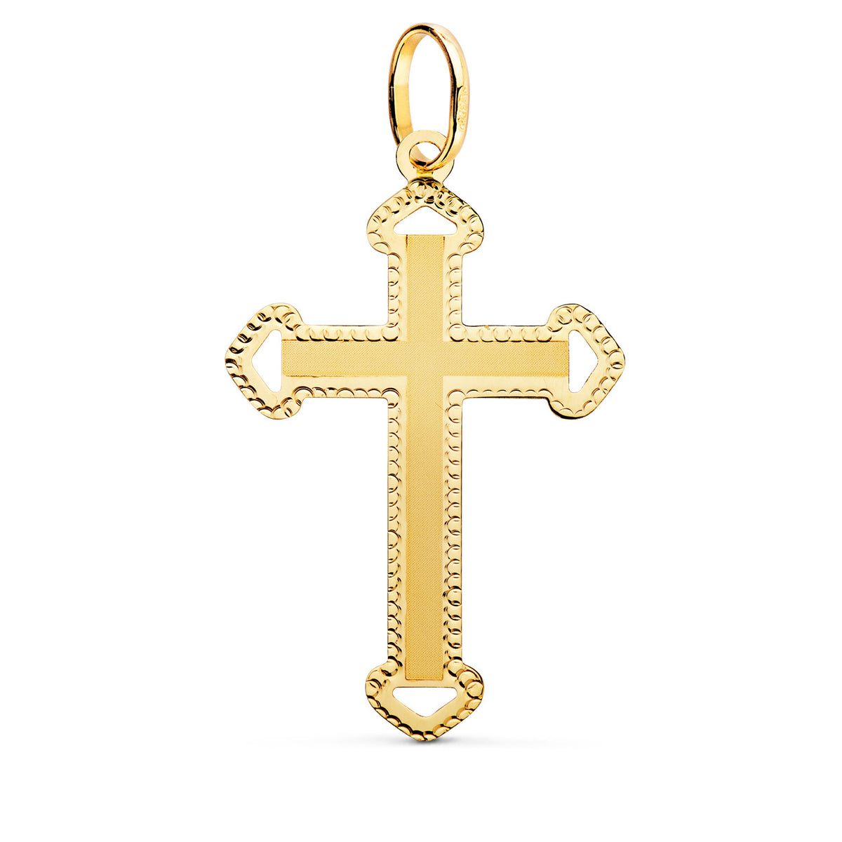 Cruz sin Cristo Tallada y Matizada 35 x 22 mm de oro amarillo 18K