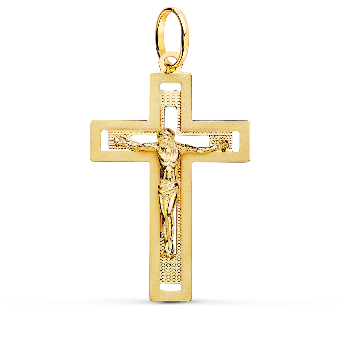 Cruz con Cristo Tallada 35 x 22 mm de oro amarillo 18K