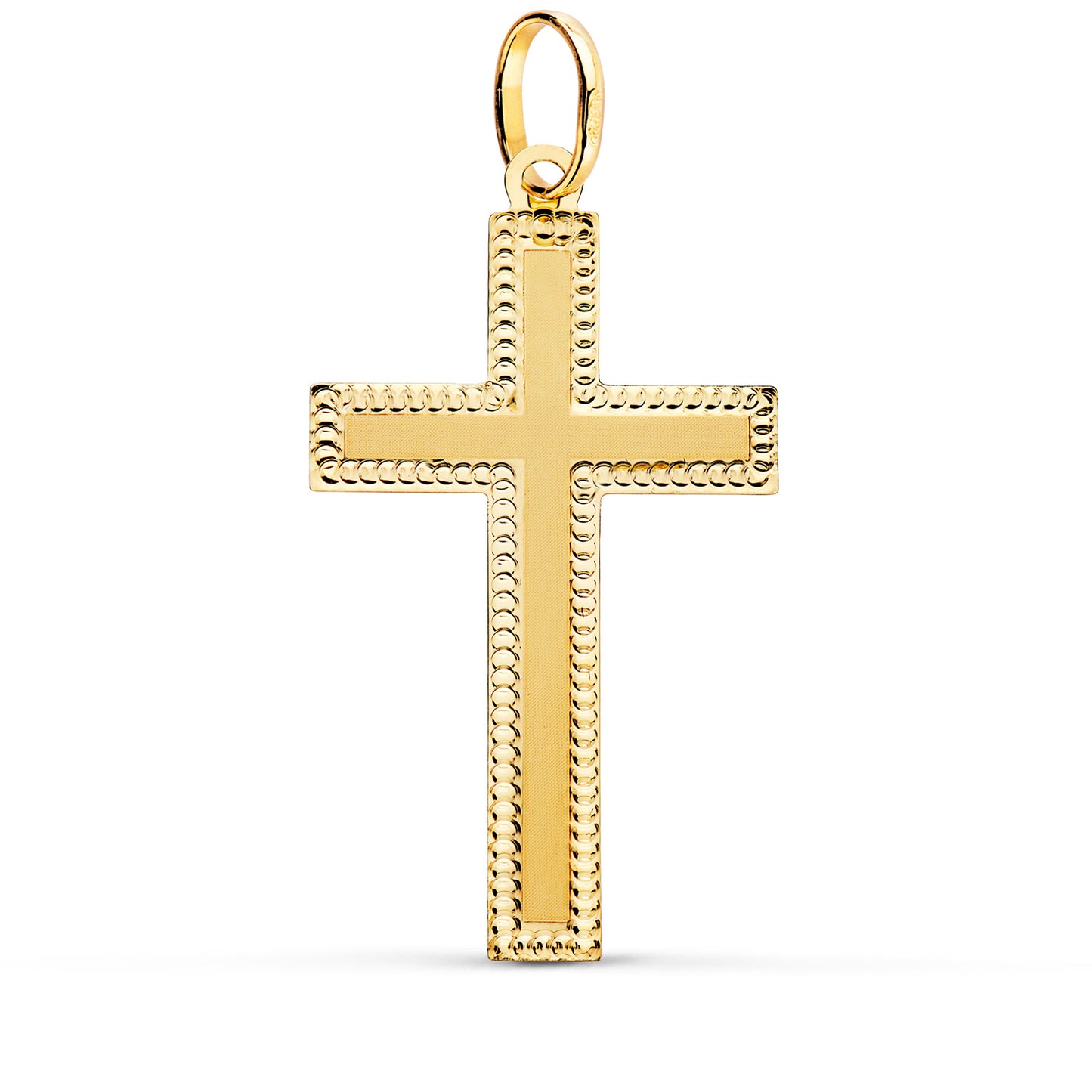 18K CRUZ ORO AMARILLO SIN CRISTO BORDES TALLADOS 35X20 MM