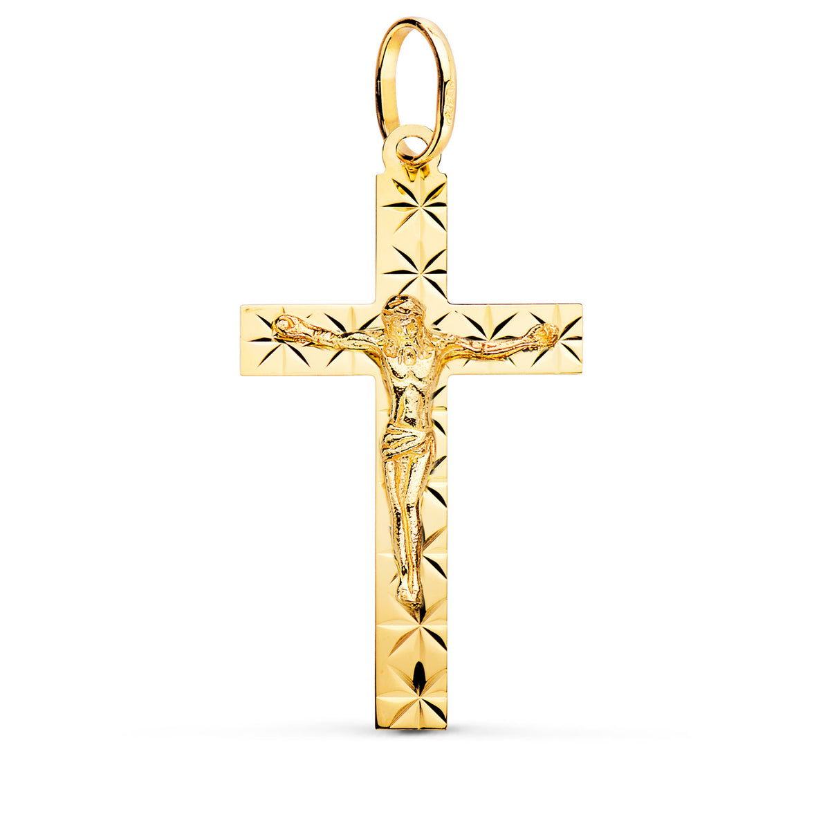 Cruz con Cristo Tallada 34 x 19 mm de oro amarillo 18K