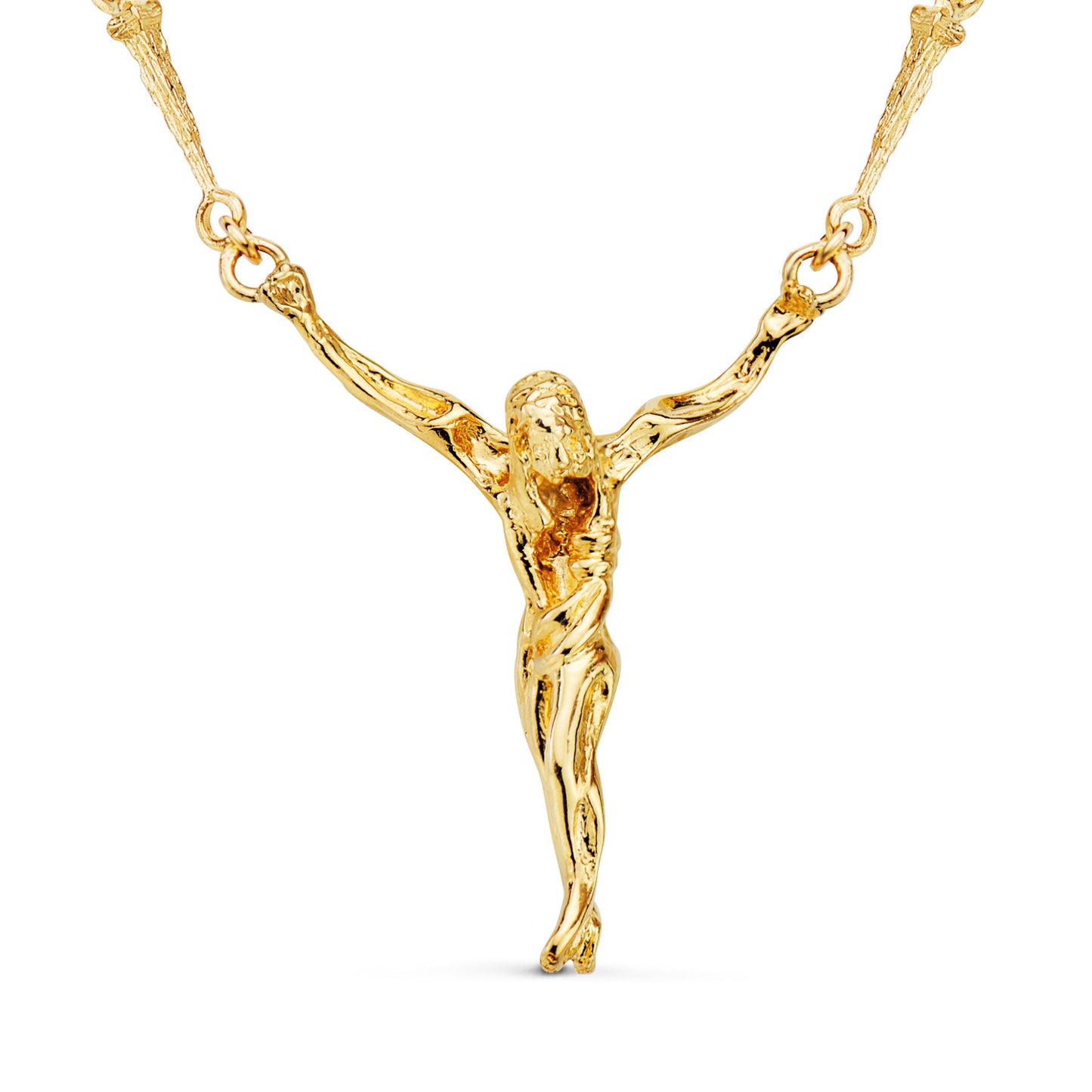 Cristo de Dali con Asas 41 x 35 mm Cadena Clavos 50 cm de oro amarillo 18K